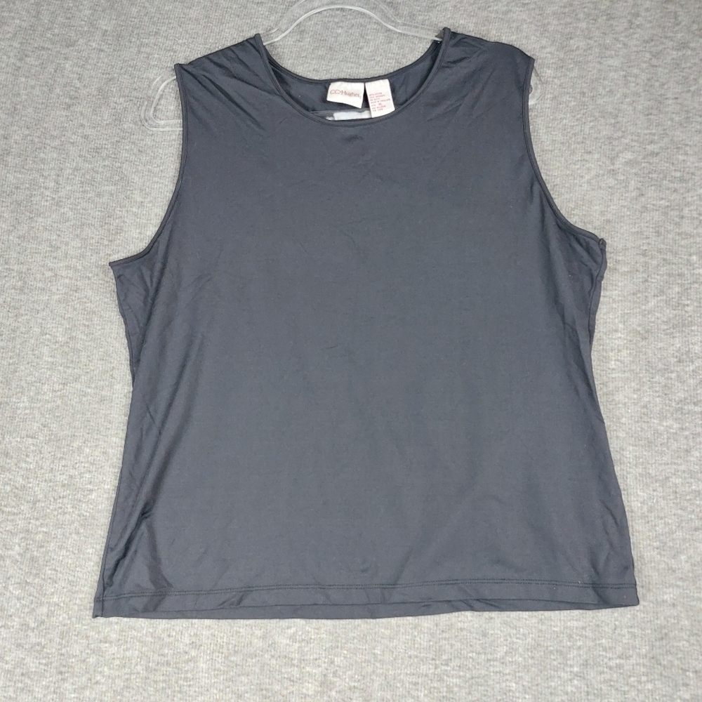 CC HUGHES WOMENS BLACK BASIC SLEEVELESS ROUND NECK STRETCH TANK TOP CAMI SIZE XL